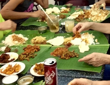 Banana leaf rice, eaten with fingers