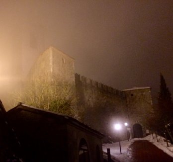 I arrived on a foggy night. Here is the first tower
