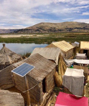 Huts on the floating islands powered with Solar energy today