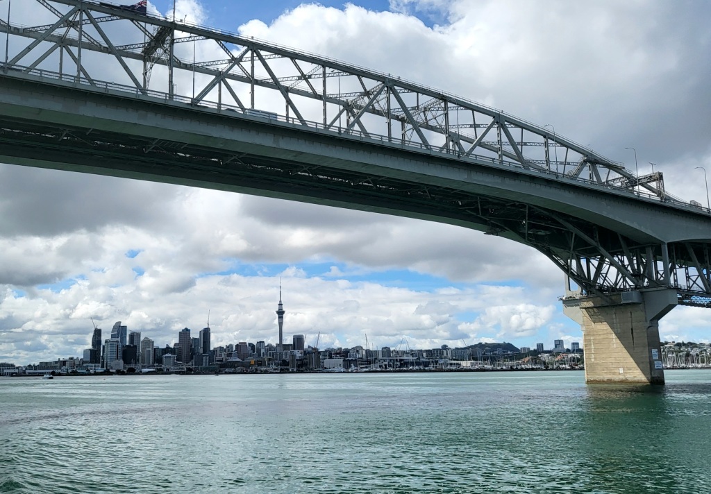 Auckland Harbour Bridge from Ferry to Hobsonville Point.